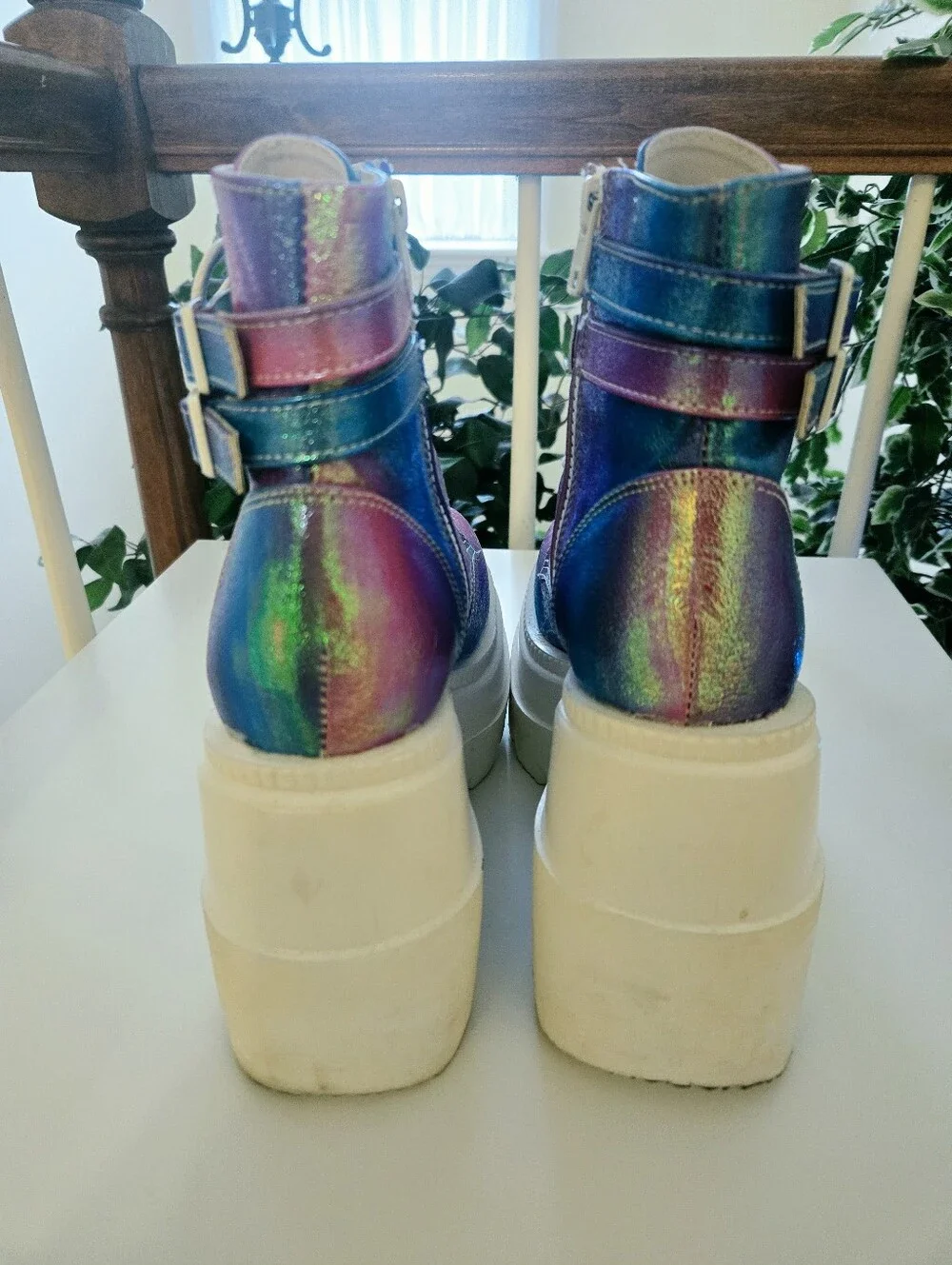 Demonia's Shaker 52 Boots Purple Blue MultiChrome